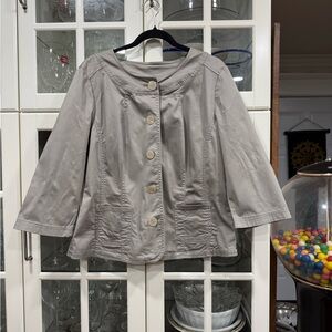 J. Jill Khaki Button-Front Cotton Short Trench Jacket